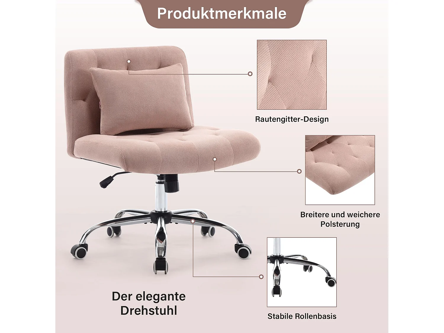 Fauteuil bureau sans accoudoirs tissu lin ergonomique pivotant 160 kg pour chambre