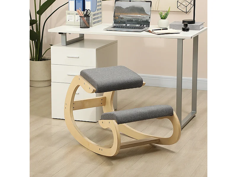 Kniestuhl ergonomico in legno con bilanciamento per scrivania Homeoffice grigio 54,5x85x54cm