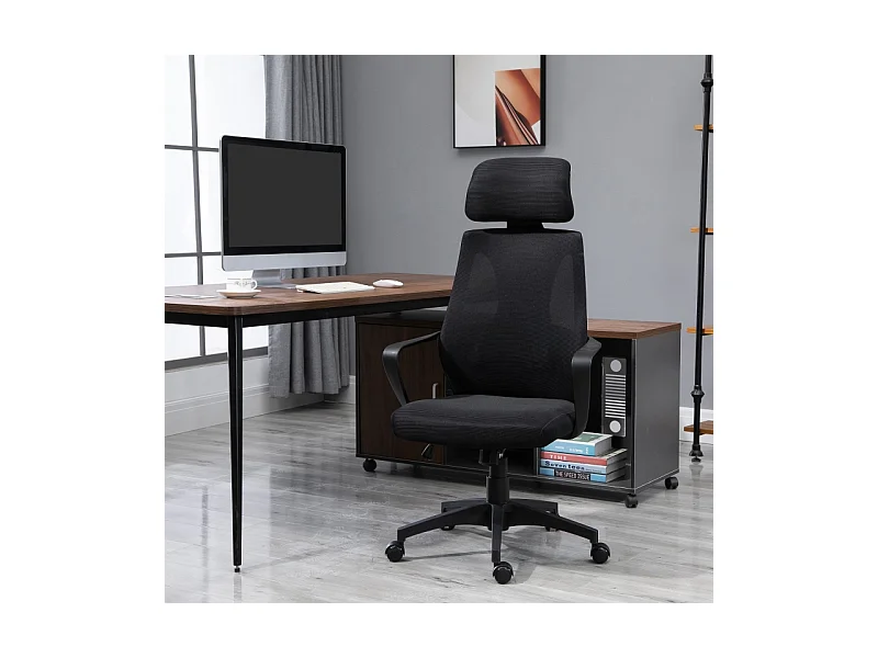 Silla de oficina ergonómica con respaldo, reposacabezas y reposabrazos de malla, Negra 120 kg
