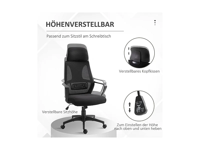 Silla de oficina ergonómica con respaldo, reposacabezas y reposabrazos de malla, Negra 120 kg