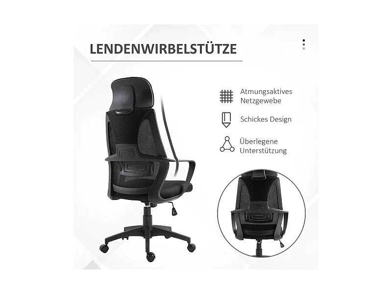 Silla de oficina ergonómica con respaldo, reposacabezas y reposabrazos de malla, Negra 120 kg