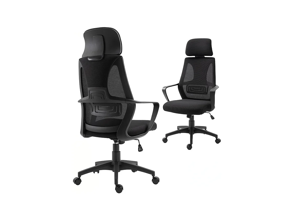 Silla de oficina ergonómica con respaldo, reposacabezas y reposabrazos de malla, Negra 120 kg