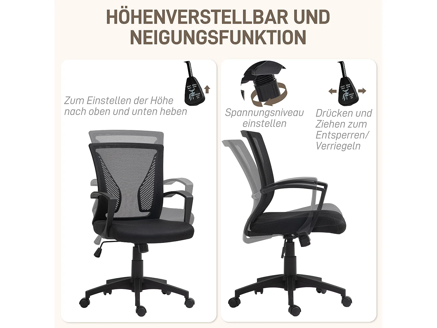 Fauteuil bureau noir ergonomique avec dossier inclinable et hauteur réglable 120 kg