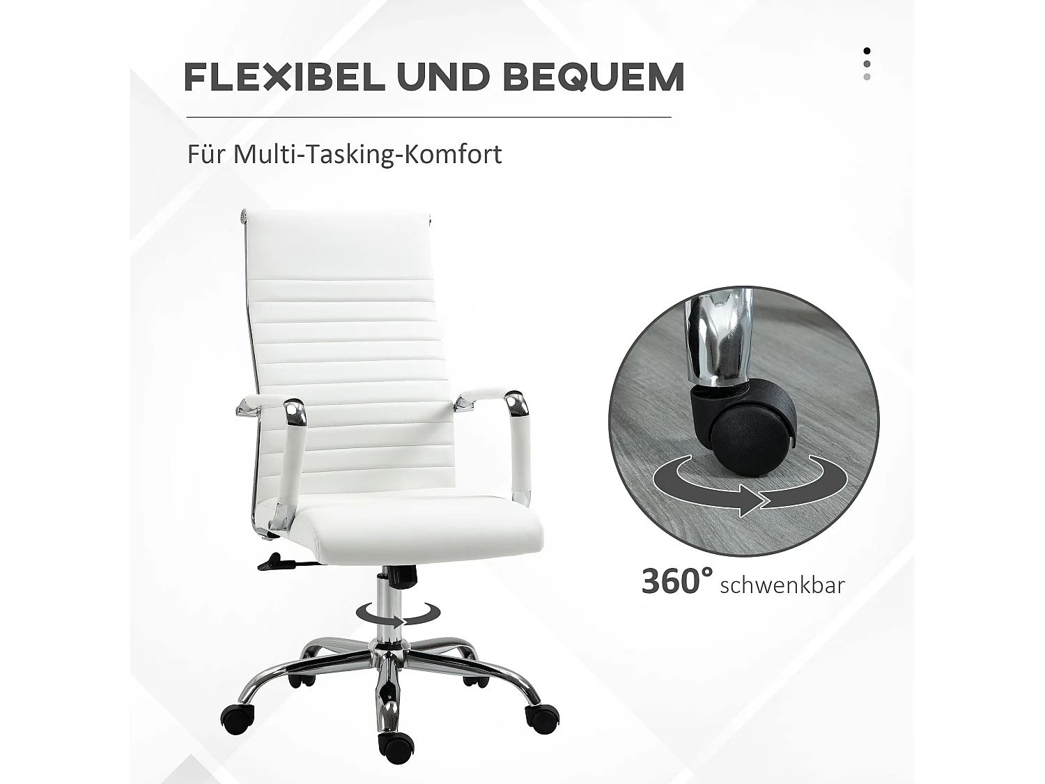 Silla de oficina ergonómica de piel sintética giratoria 360° con respaldo reclinable blanca 54x62x104-114cm
