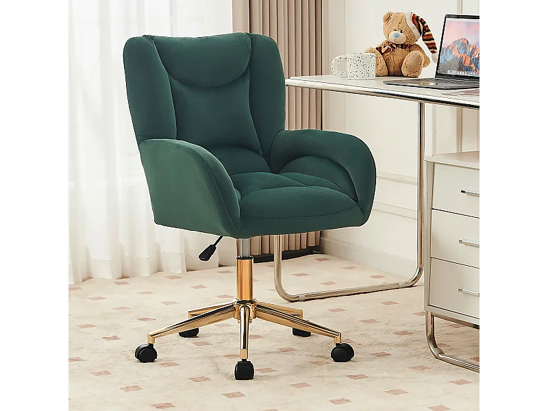 Fauteuil Bureau velours vert pivotant réglable 360° intérieur pied dorés