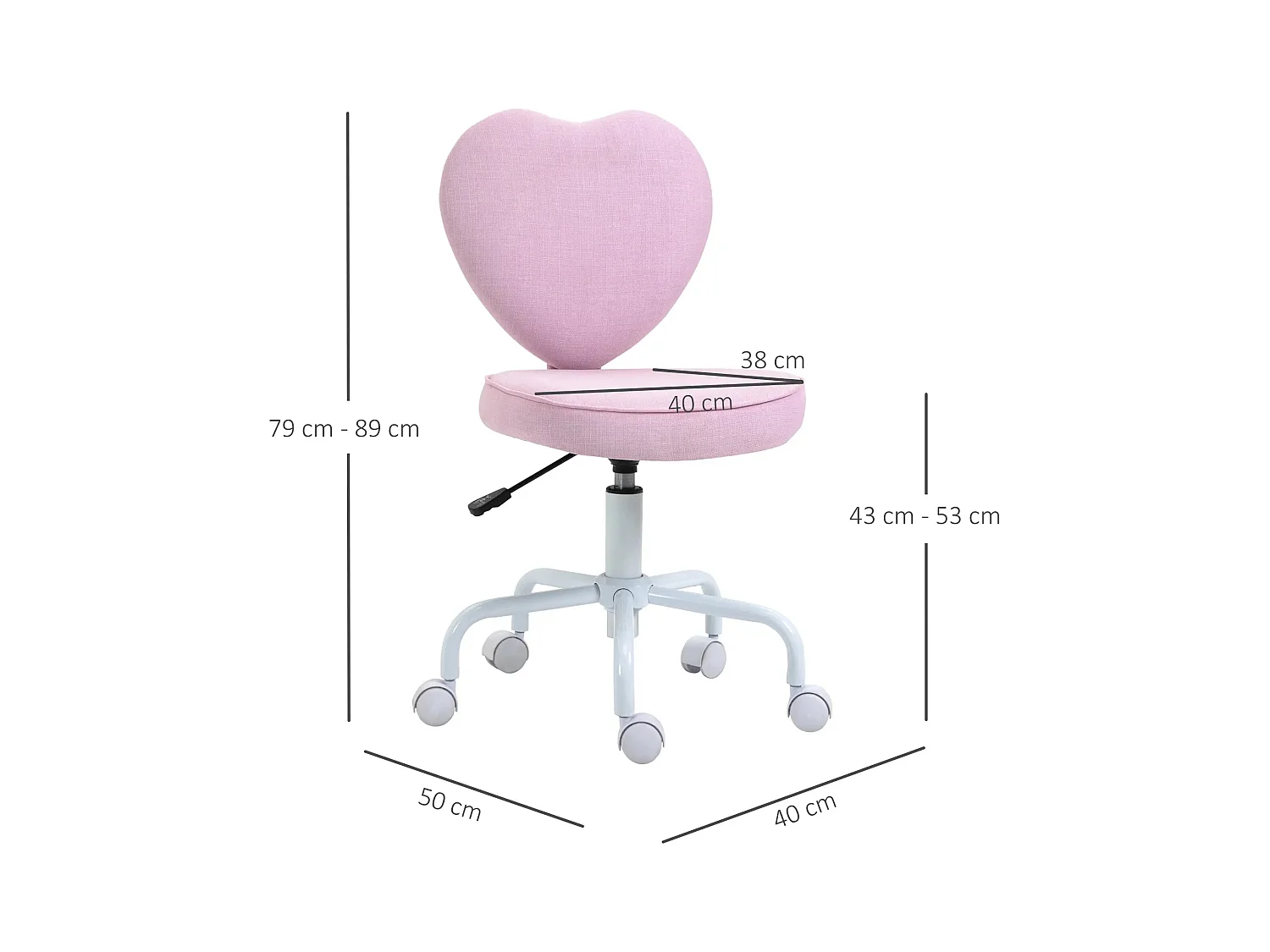 Sedia da ufficio girevole cuore in lino rosa con assise rimborsata 40x50x79-89cm