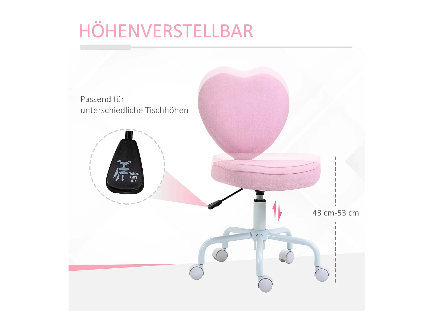 Sedia da ufficio girevole cuore in lino rosa con assise rimborsata 40x50x79-89cm