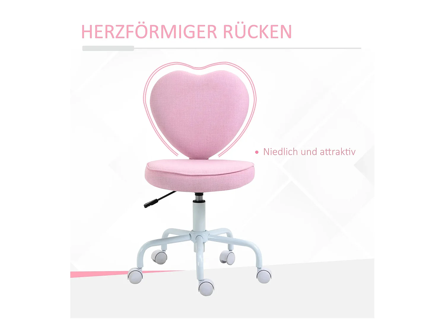 Sedia da ufficio girevole cuore in lino rosa con assise rimborsata 40x50x79-89cm