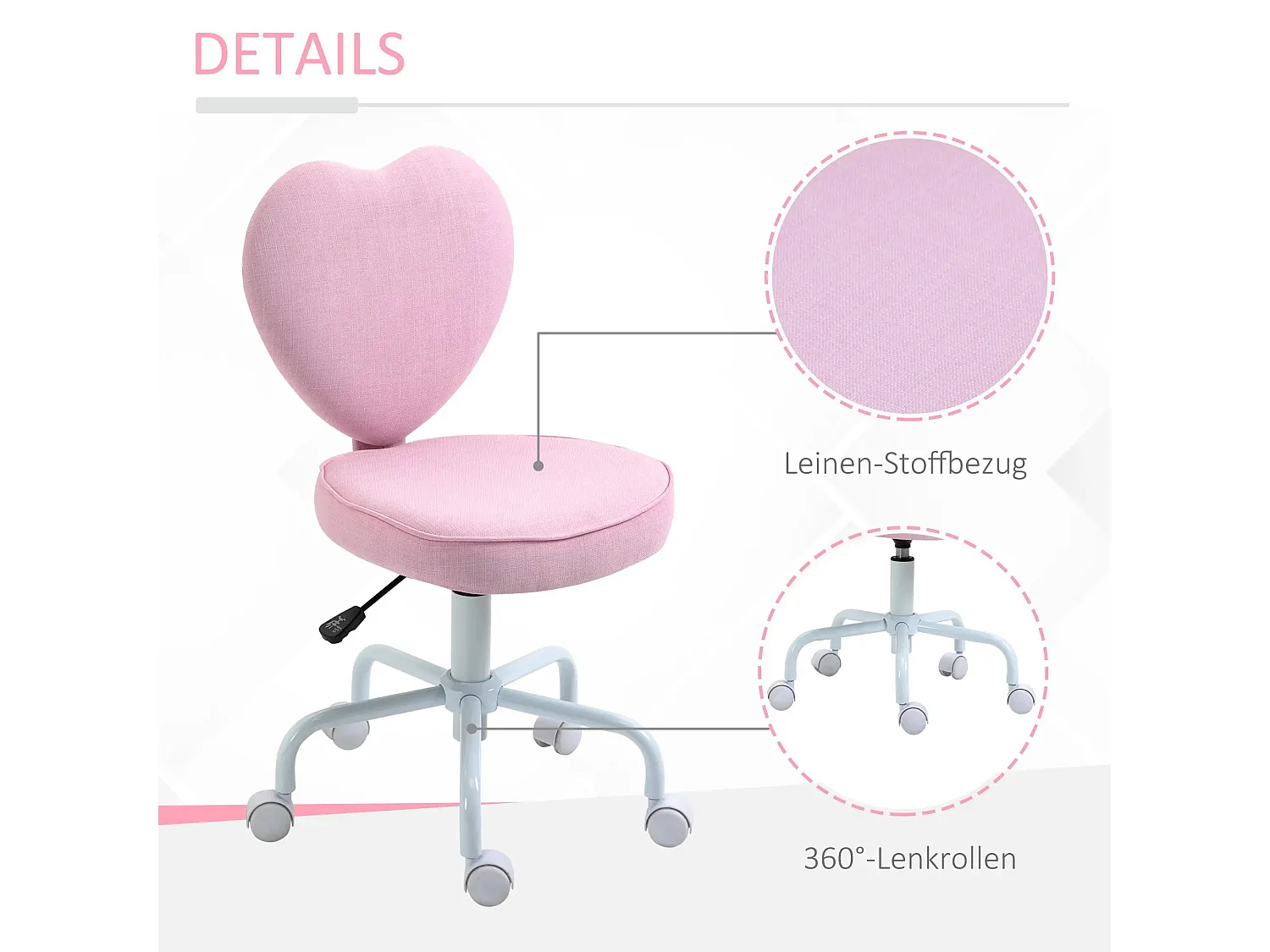 Sedia da ufficio girevole cuore in lino rosa con assise rimborsata 40x50x79-89cm