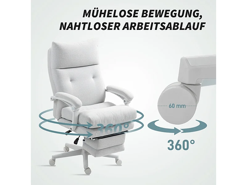 Cadeira de escritório ergonômica com encosto alto, apoio lombar, linho, reclinável, creme