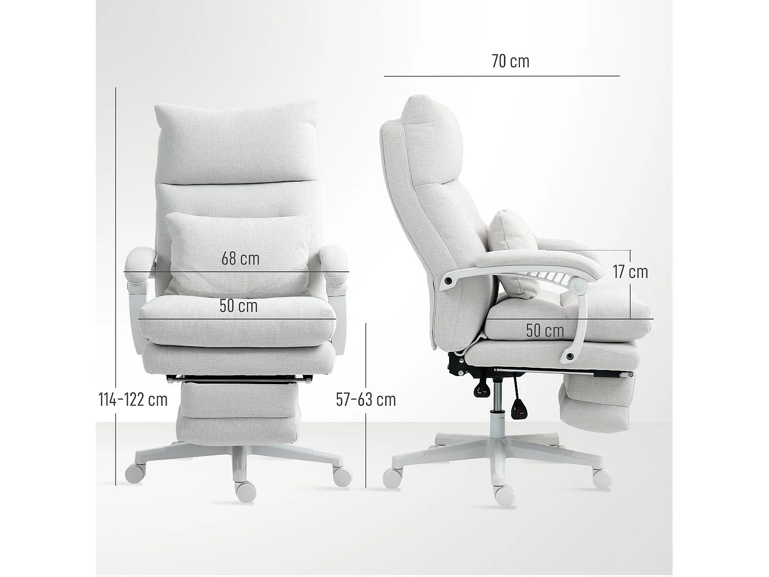 Cadeira de escritório ergonômica com encosto alto, apoio lombar, linho, reclinável, creme