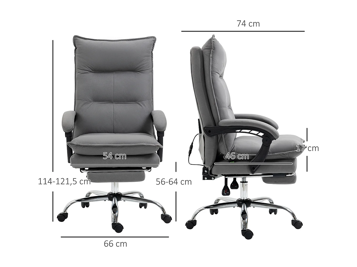 Silla de oficina ergonómica de microfibra con masaje, reclinable y reposapiés, gris oscuro
