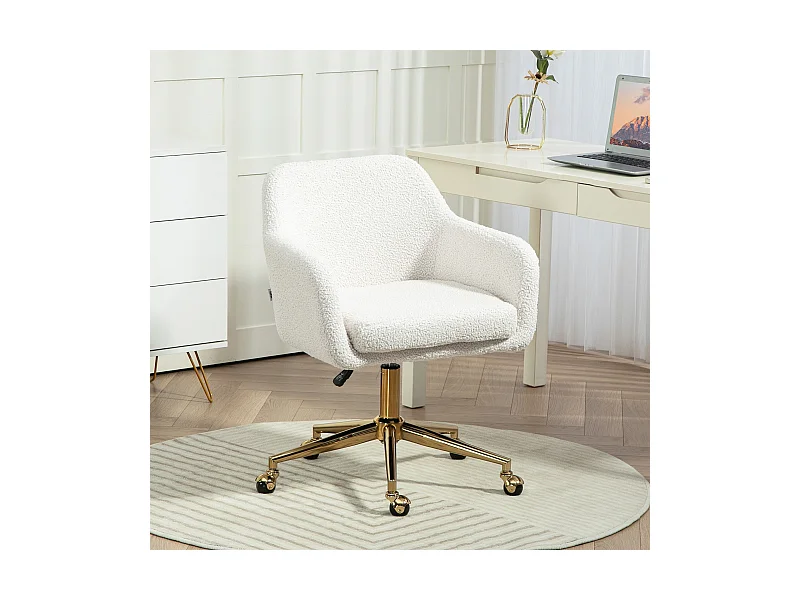 Cadeira giratória de escritório em veludo com braços, altura ajustável, creme, 60x61x79-88cm