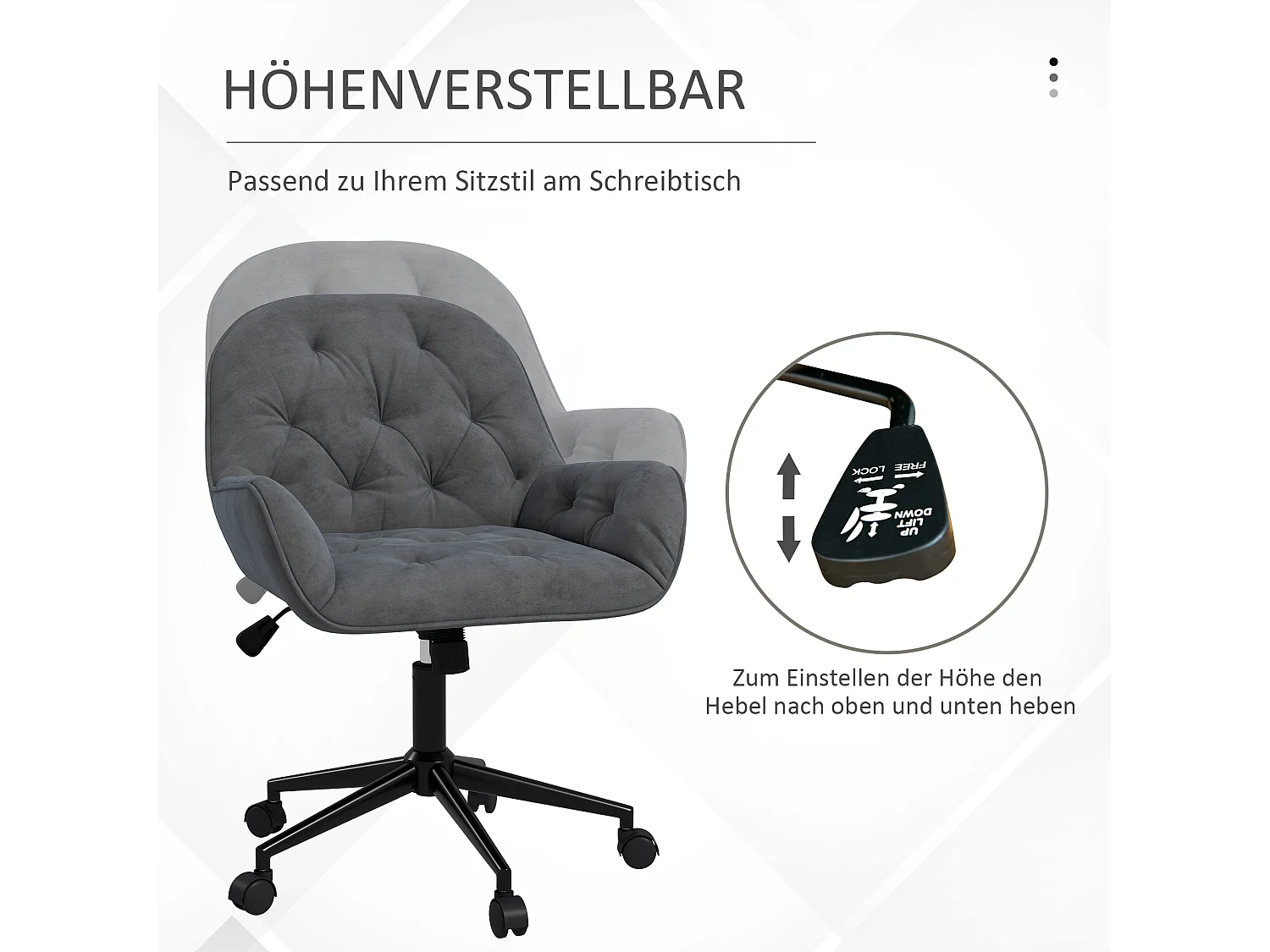 Chaise bureau ergonomique velours gris foncé fauteuil de direction hauteur réglable 60x61x81-91cm