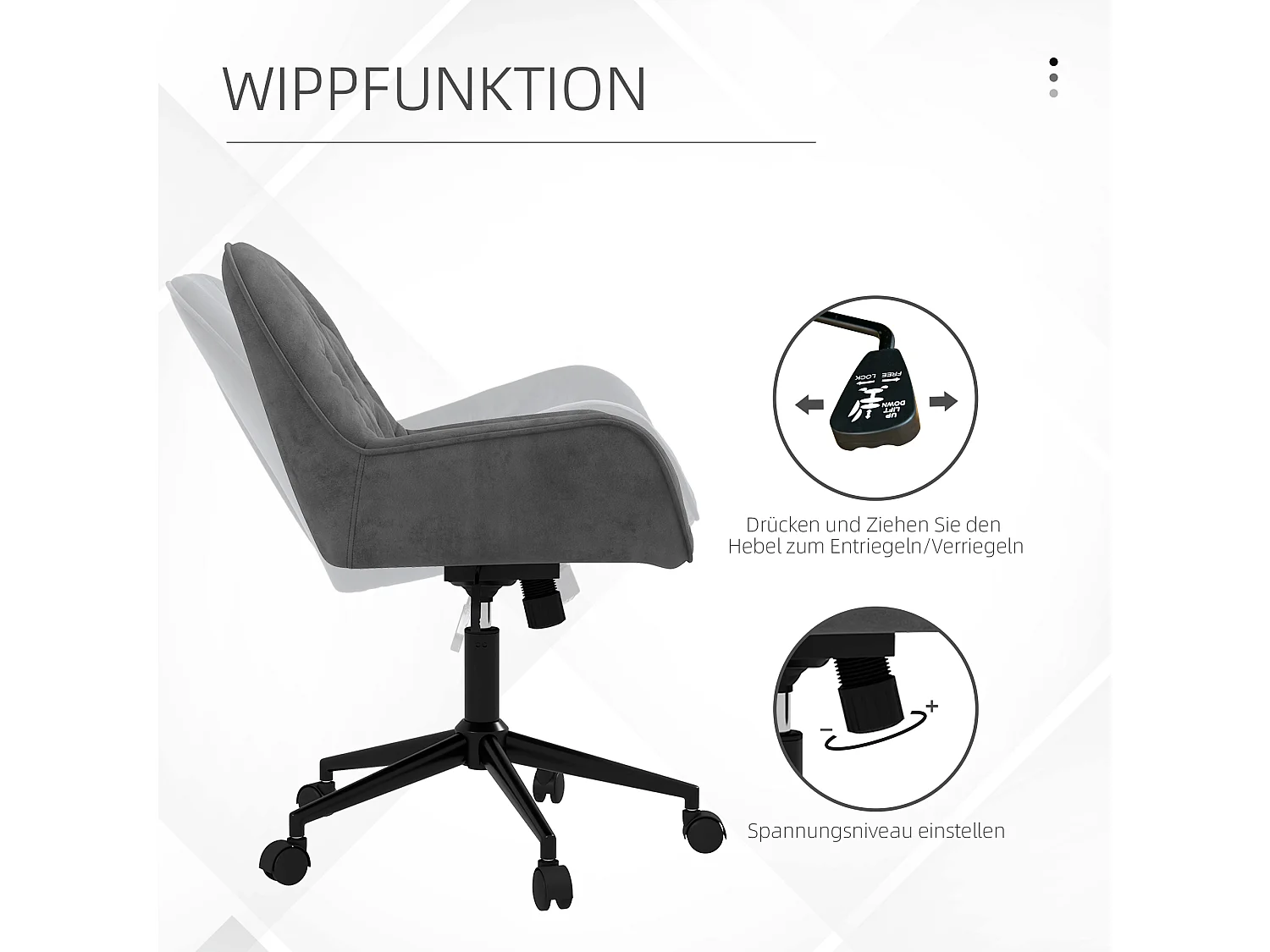 Chaise bureau ergonomique velours gris foncé fauteuil de direction hauteur réglable 60x61x81-91cm