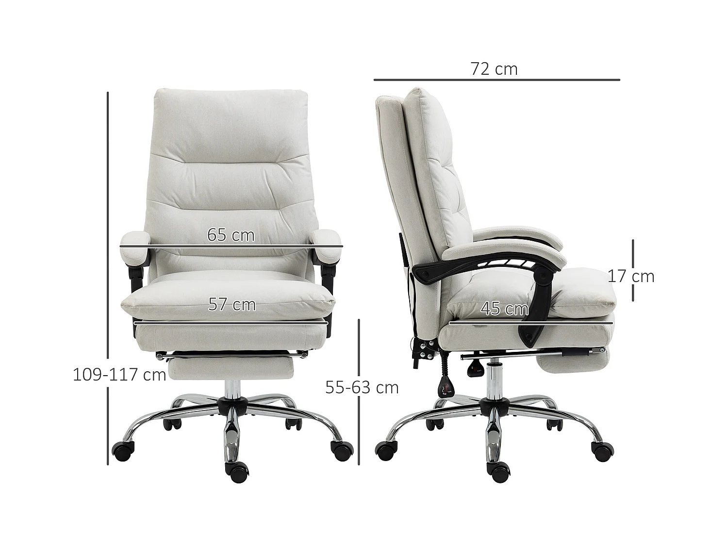 Fauteuil de Bureau massant en simili pelle crema dossier inclinabile 135° alta regolabile 120 kg