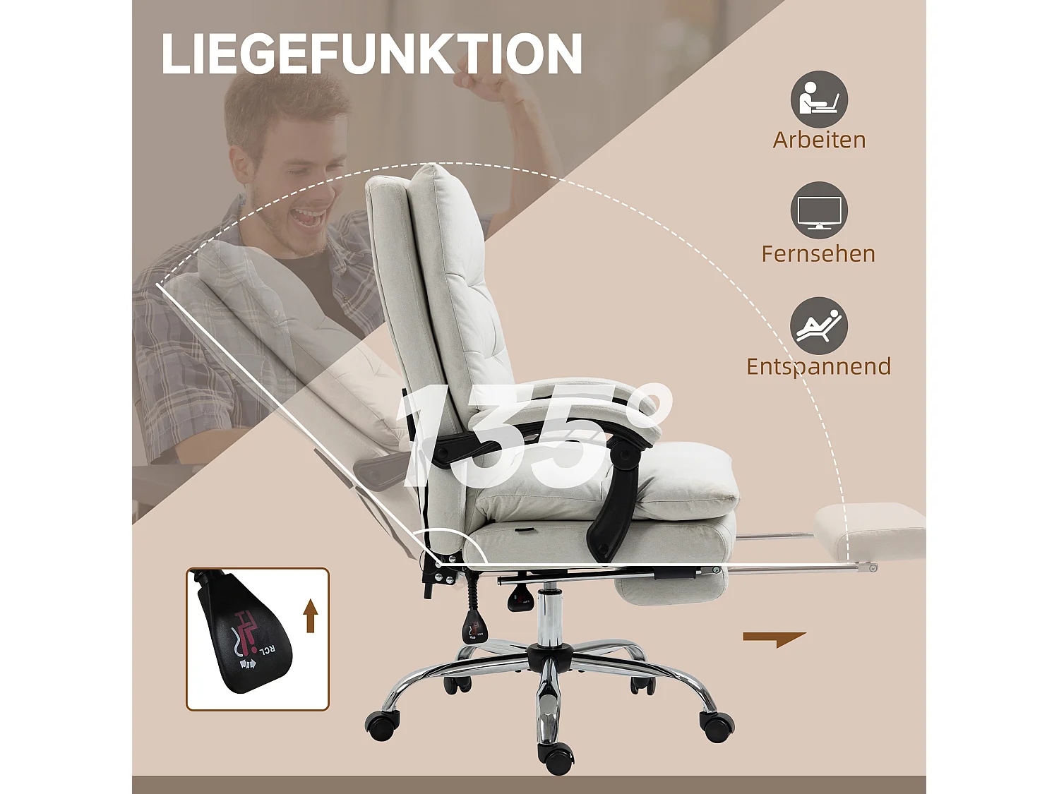 Fauteuil de Bureau massant en simili pelle crema dossier inclinabile 135° alta regolabile 120 kg