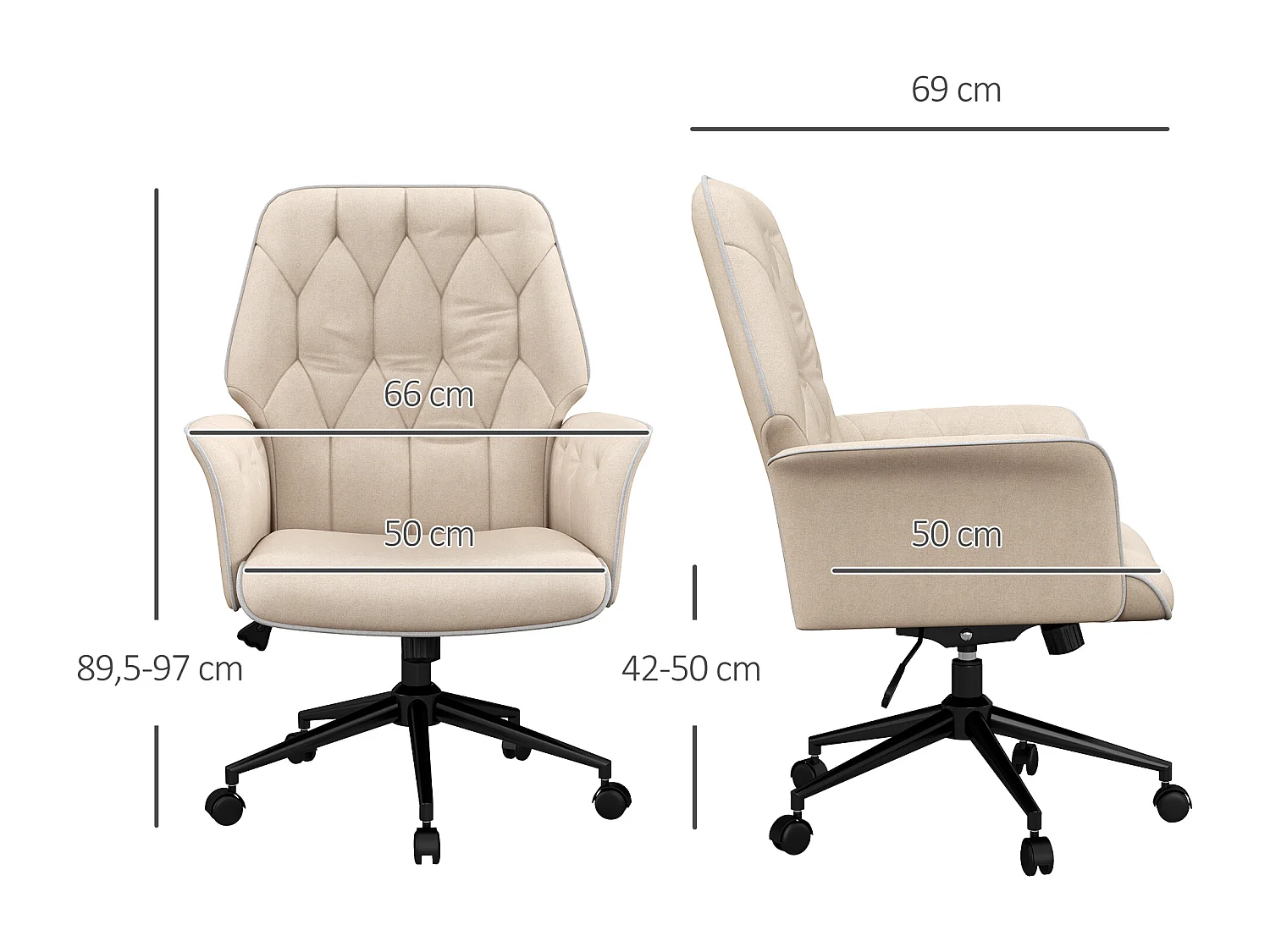 Sedia da ufficio ergonomica rembourré pivotant alta regolabile con dossier inclinabile Beige