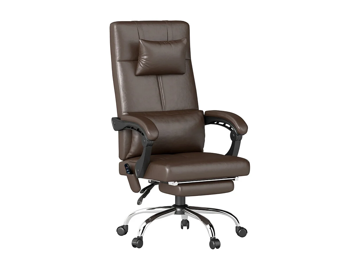 Silla de oficina ergonómica con masaje de 6 puntos, calefacción, respaldo reclinable, reposapiés, color marrón