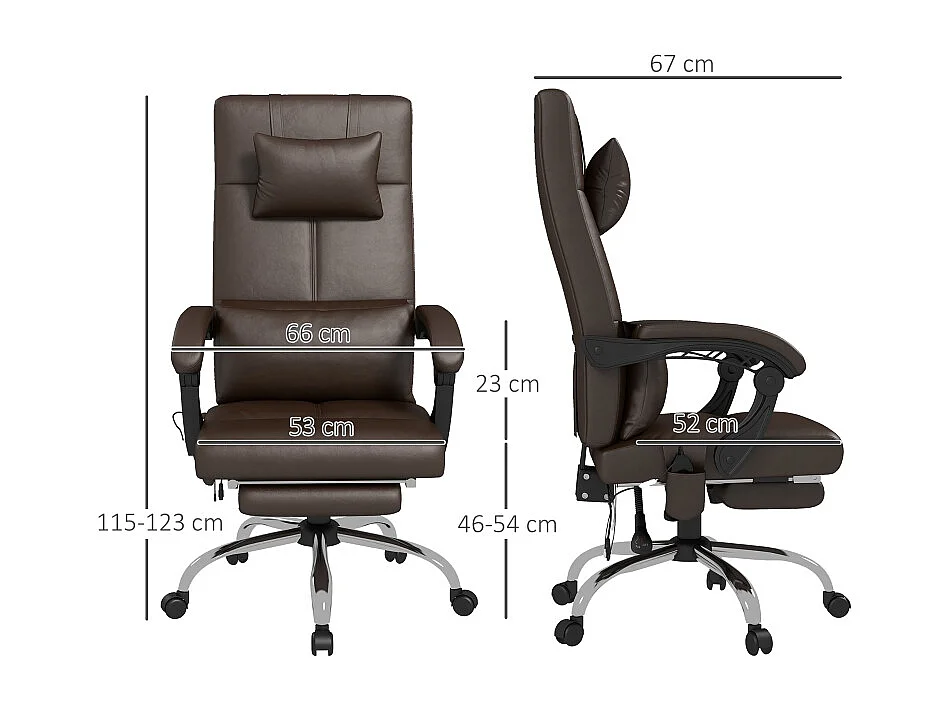 Silla de oficina ergonómica con masaje de 6 puntos, calefacción, respaldo reclinable, reposapiés, color marrón