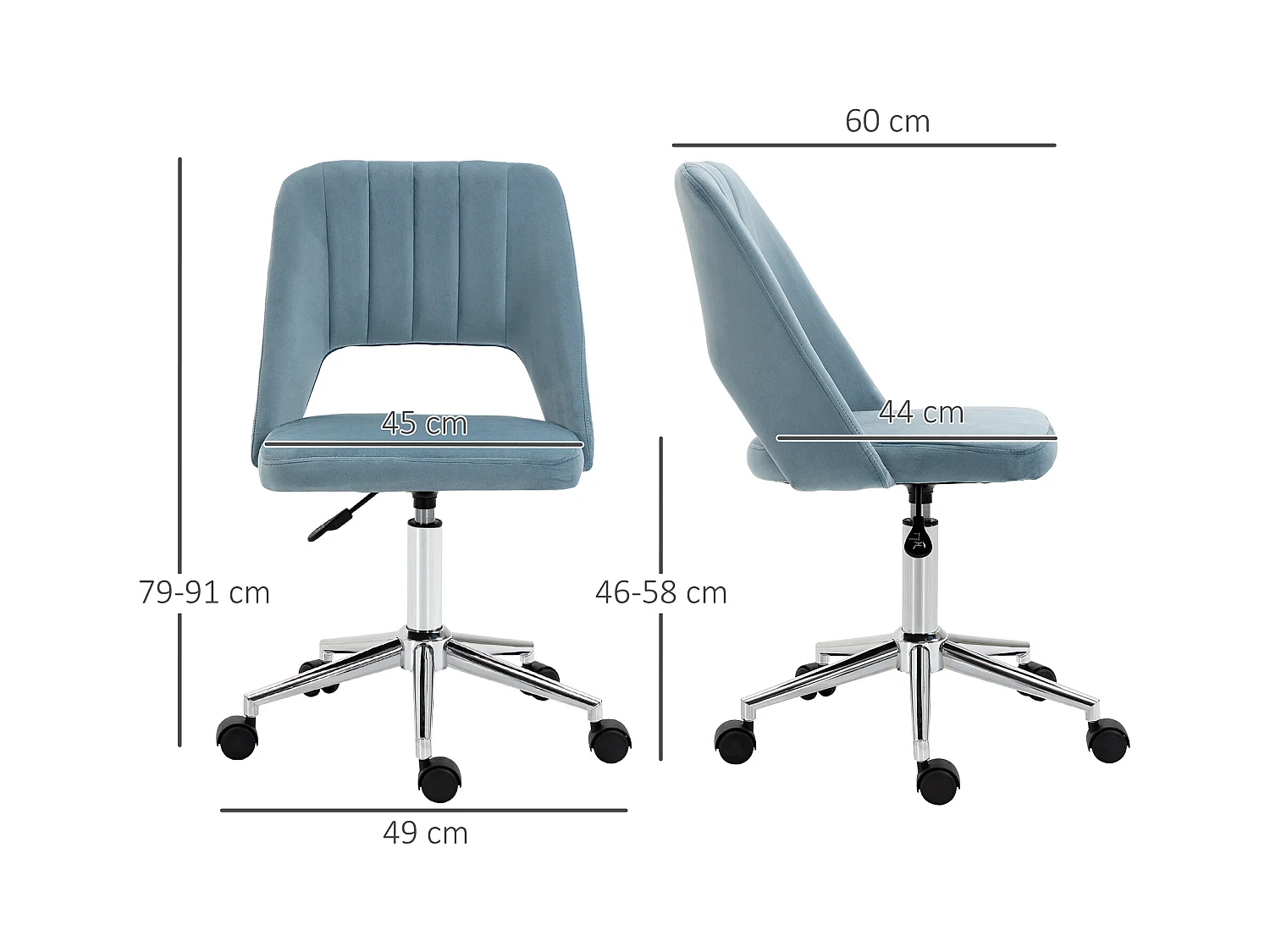 Sedia da ufficio ergonomica in velluto blu alta regolabile girevole per salotto e scrivania