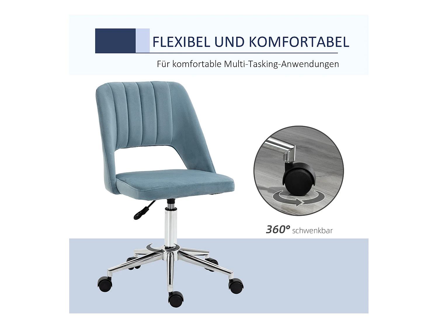 Sedia da ufficio ergonomica in velluto blu alta regolabile girevole per salotto e scrivania