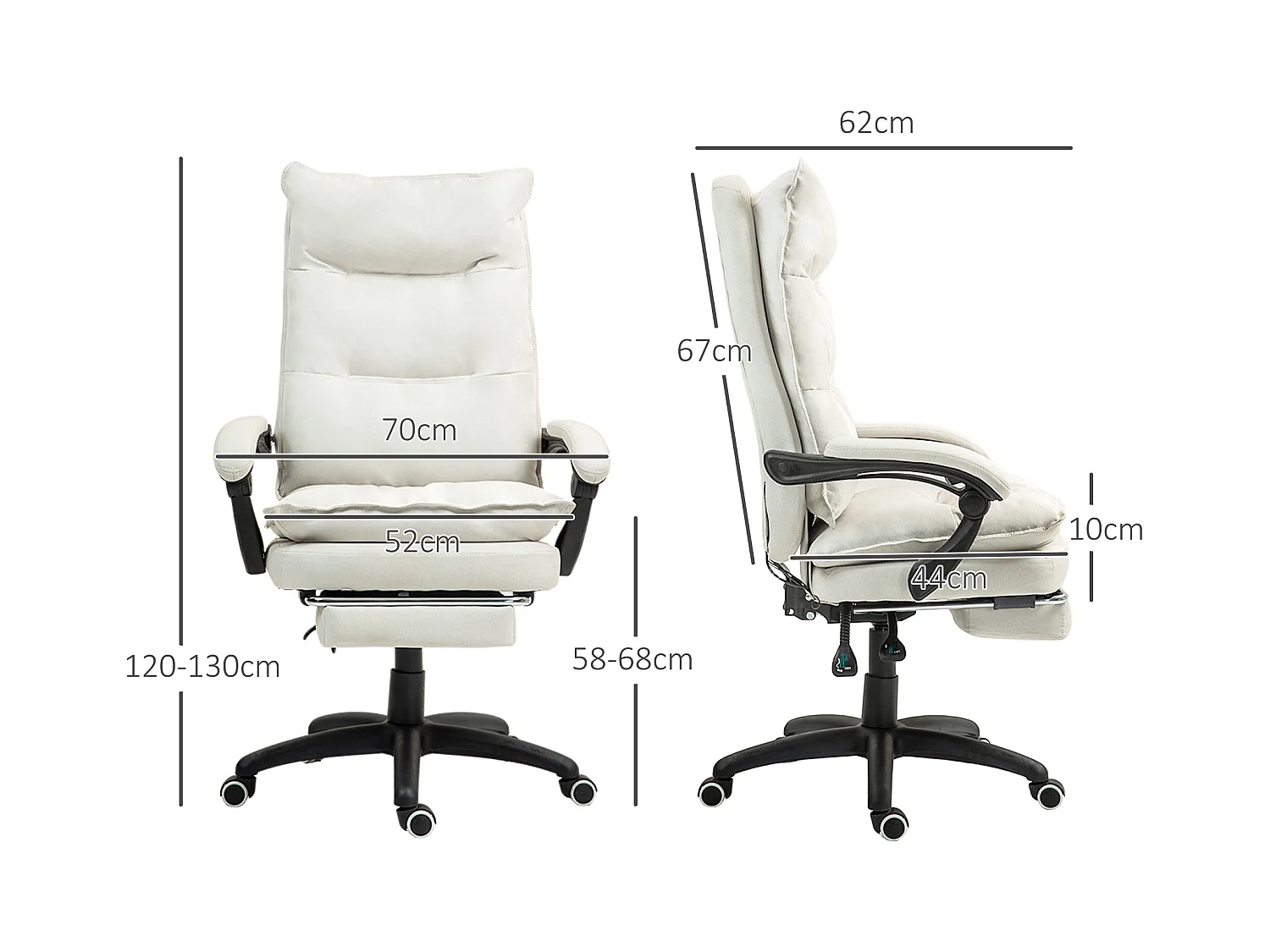 Chaise de Bureau ergonomica con massaggio 6 punti, pivotante, con repose-pieds, crema