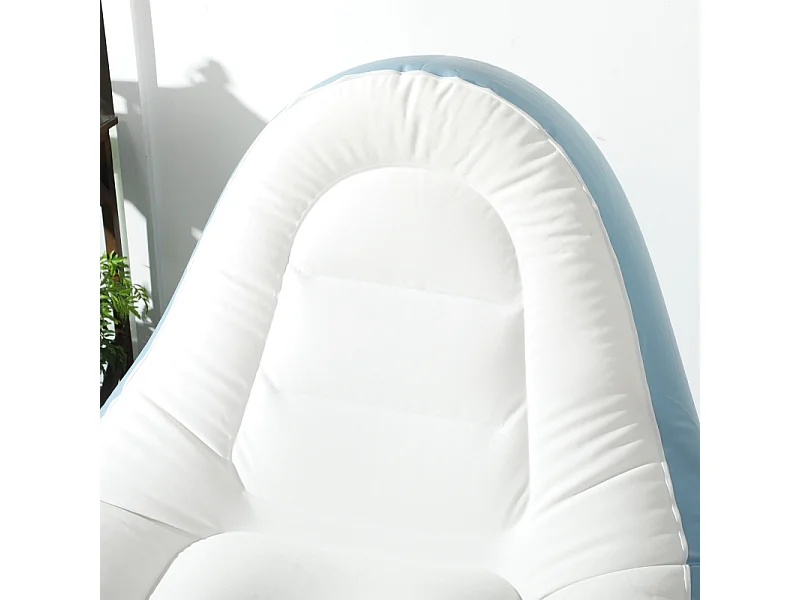 Sofá inflável com apoio para os pés e porta-copos de plástico resistente para casa e camping, branco, 125x100x87cm