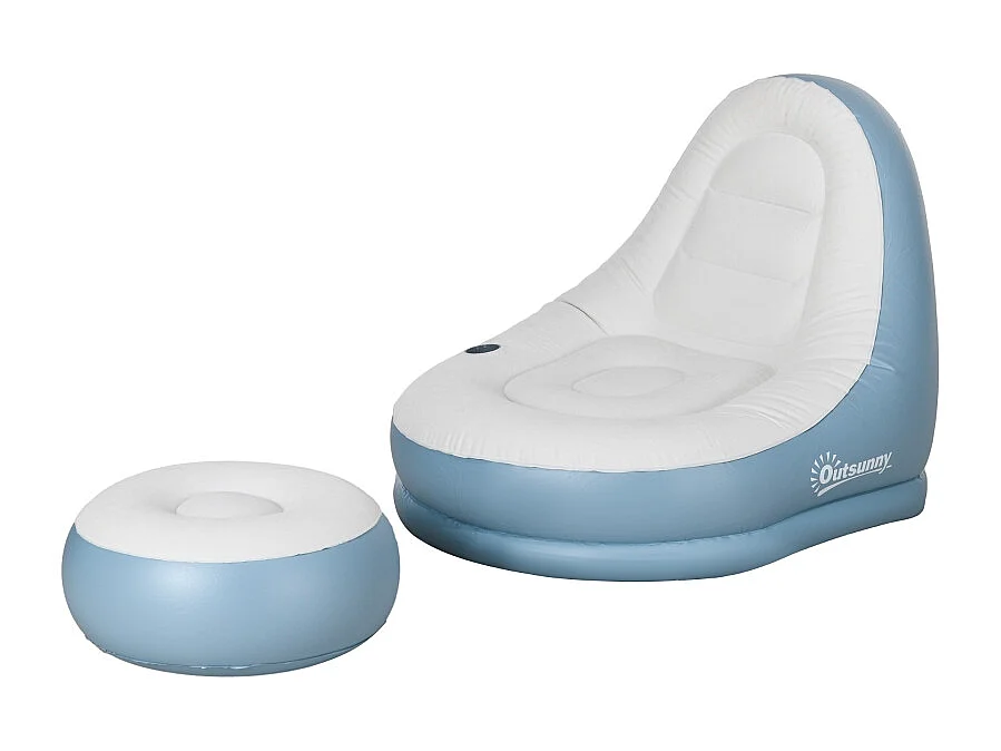 Sofá inflable con reposapiés y portavasos de plástico resistente para casa y camping, blanco, 125 x 100 x 87 cm