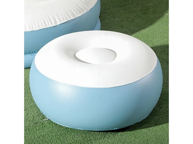 Sofá inflable con reposapiés y portavasos de plástico resistente para casa y camping, blanco, 125 x 100 x 87 cm