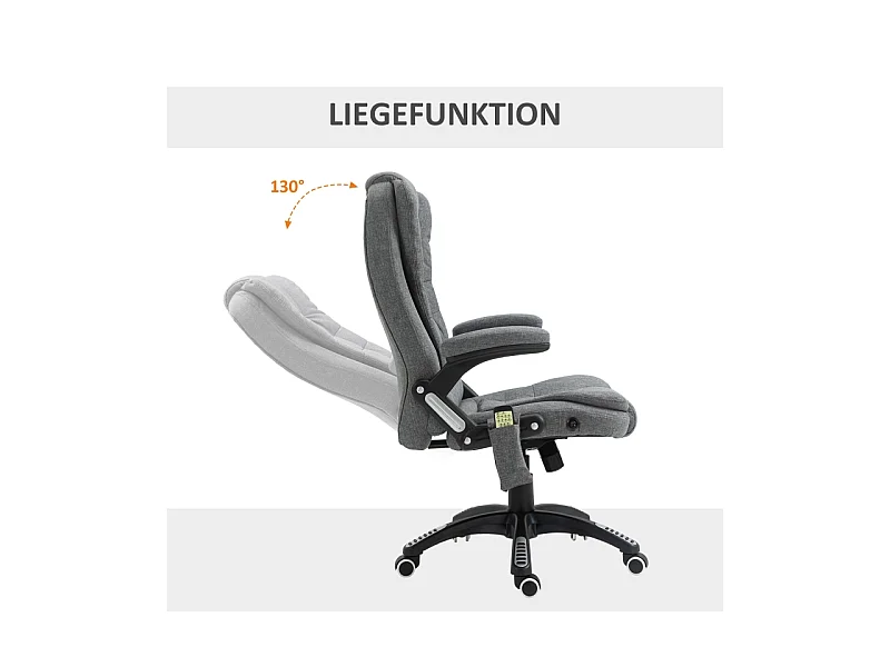Cadeira de escritório ergonômica com massagem aquecida e giratória, tecido cinza, 67 x 74 x 116-126 cm