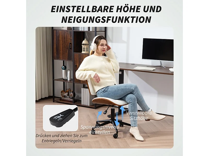 Chaise de bureau pivotante en simili cuir avec roulettes réglable hauteur blanc 52x53x80-90 cm