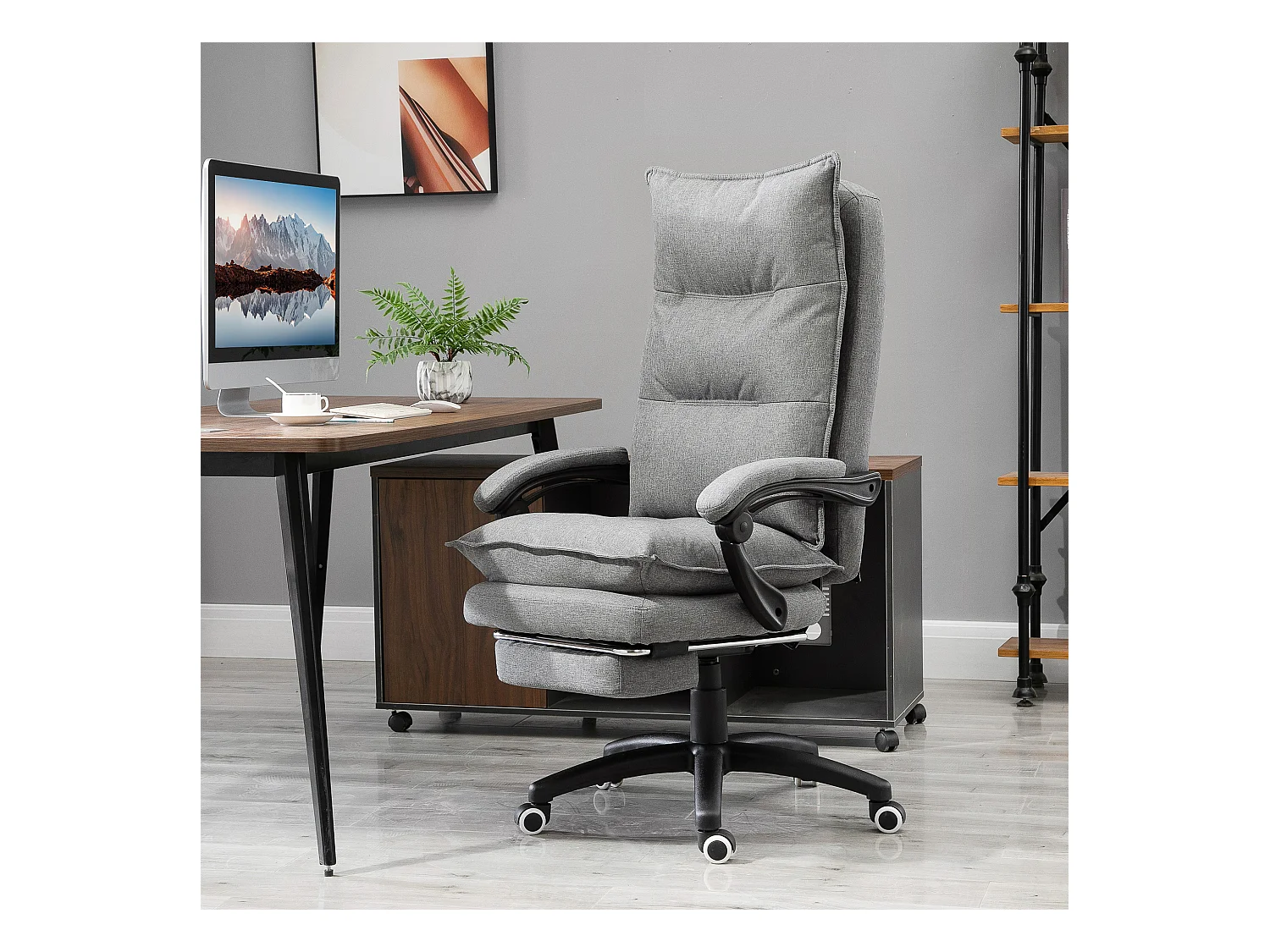 Cadeira de escritório ergonômica de tecido com massagem, altura ajustável, apoio para os pés, cinza