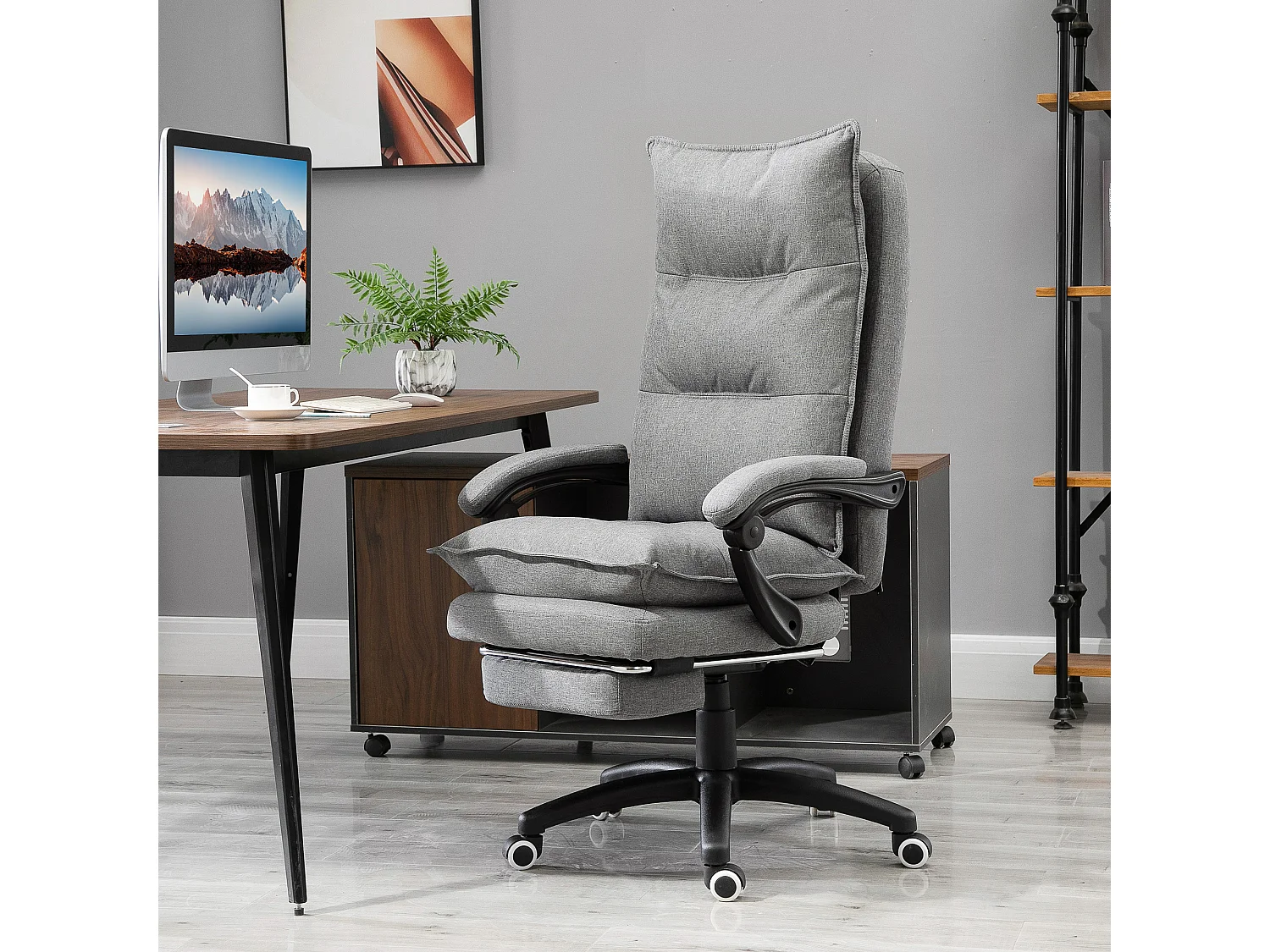 Chaise de bureau ergonomique en tissu avec massage, hauteur réglable, repose-pieds, gris
