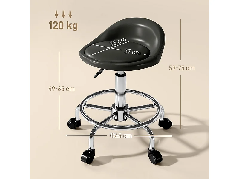 Taburete giratorio ajustable de piel sintética con respaldo giratorio de 360° para salón, color negro, 59-75 cm