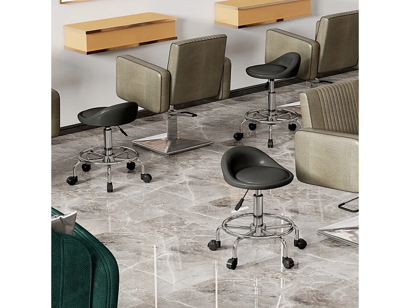 Taburete giratorio ajustable de piel sintética con respaldo giratorio de 360° para salón, color negro, 59-75 cm