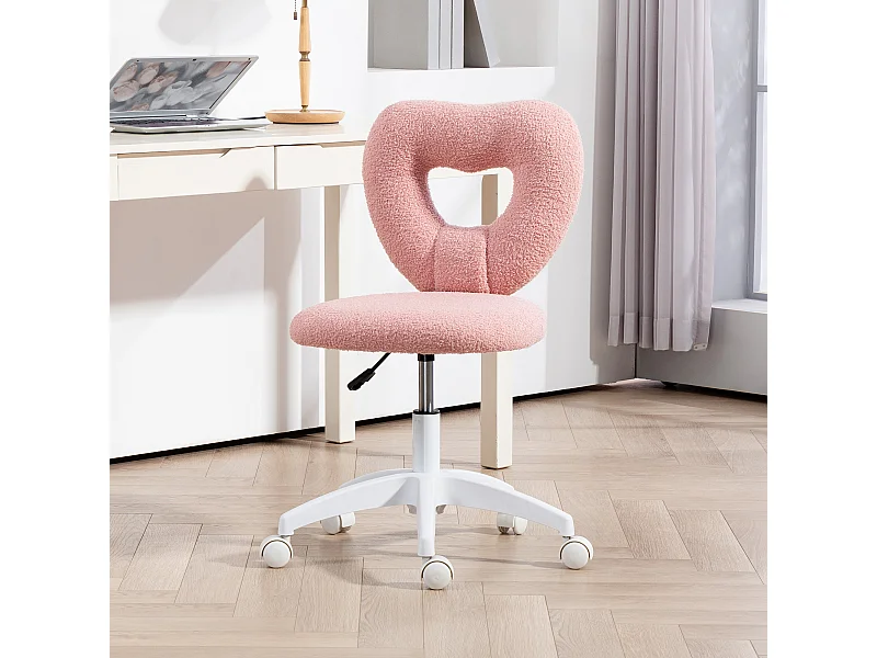 Sedia girevole in Teddy-Fleece con dossier cuore, regolabile, rosa