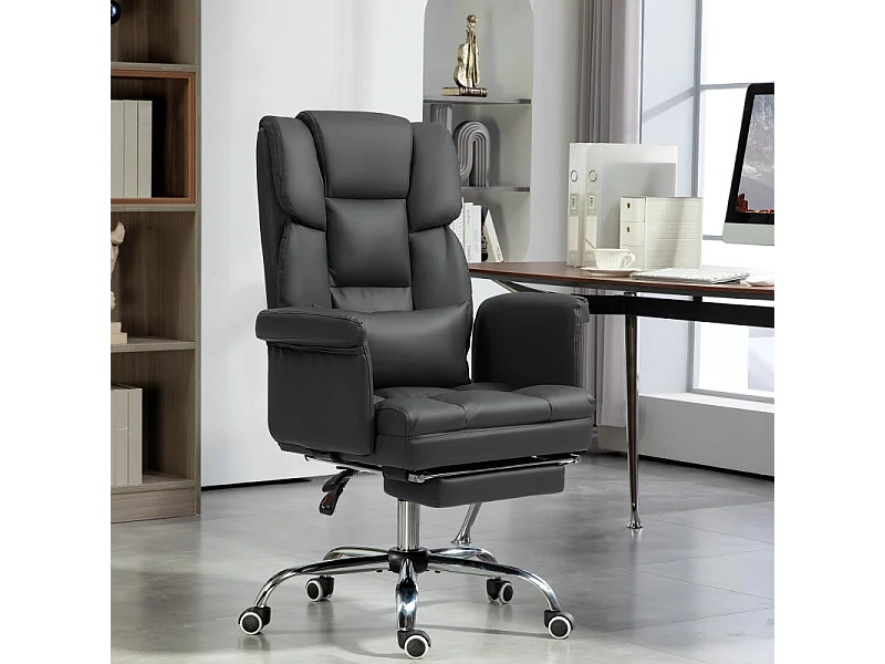 Chaise de Bureau ergonomica con dossier inclinabile, coussin lombaire, repose-pieds, simili-cuir noir