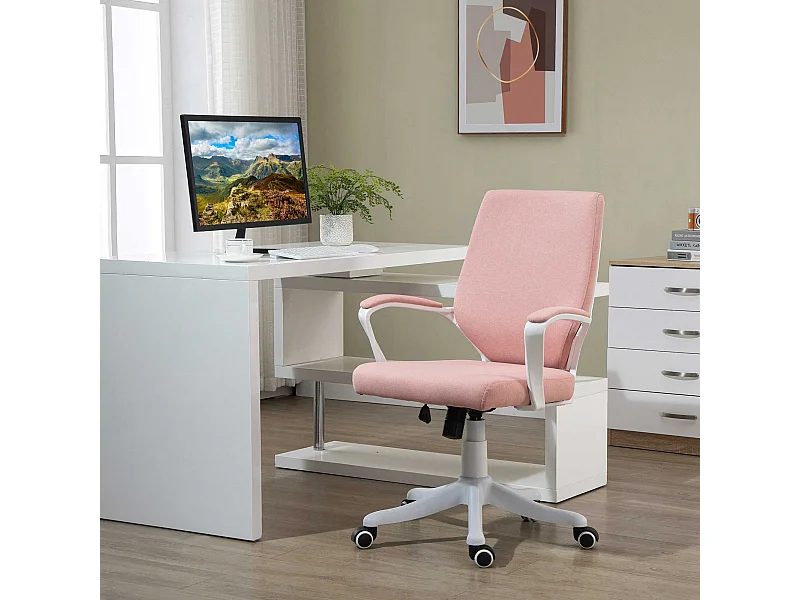 Chaise longue ergonomica in tessuto con soutien lombaire regolabile girevole rosa 62x69x92-100cm