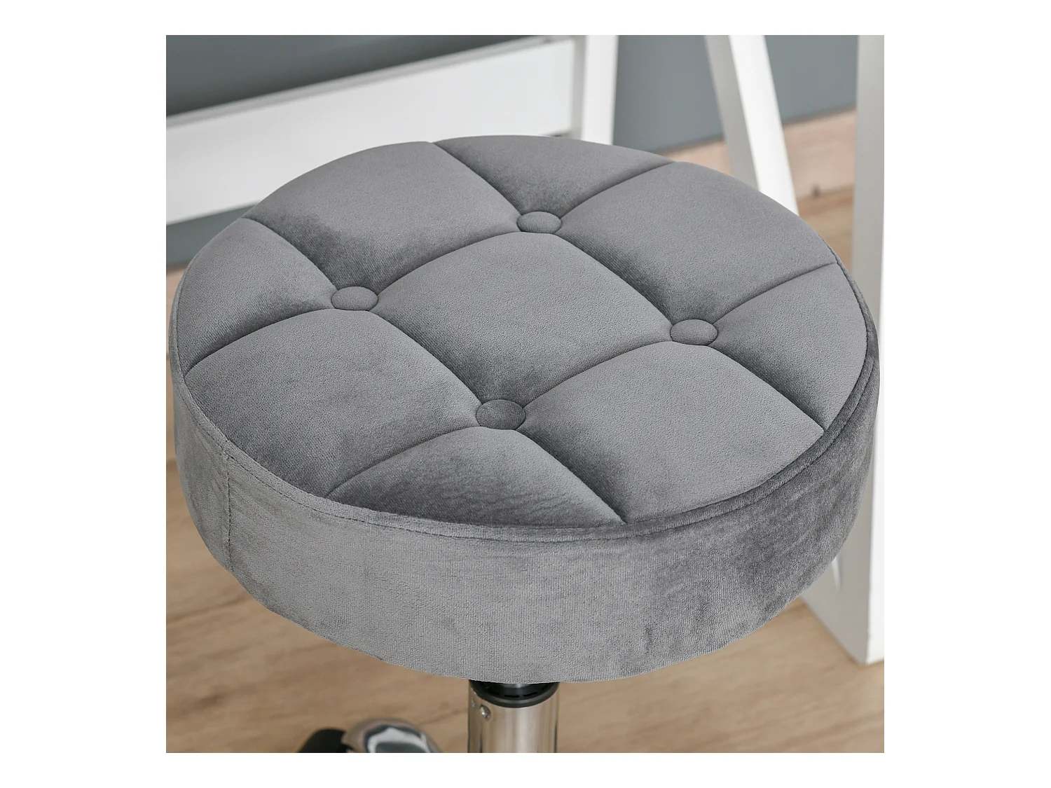 Taburete de salón de terciopelo con ruedas giratorias ajustables gris cromo 35x35x49-61cm