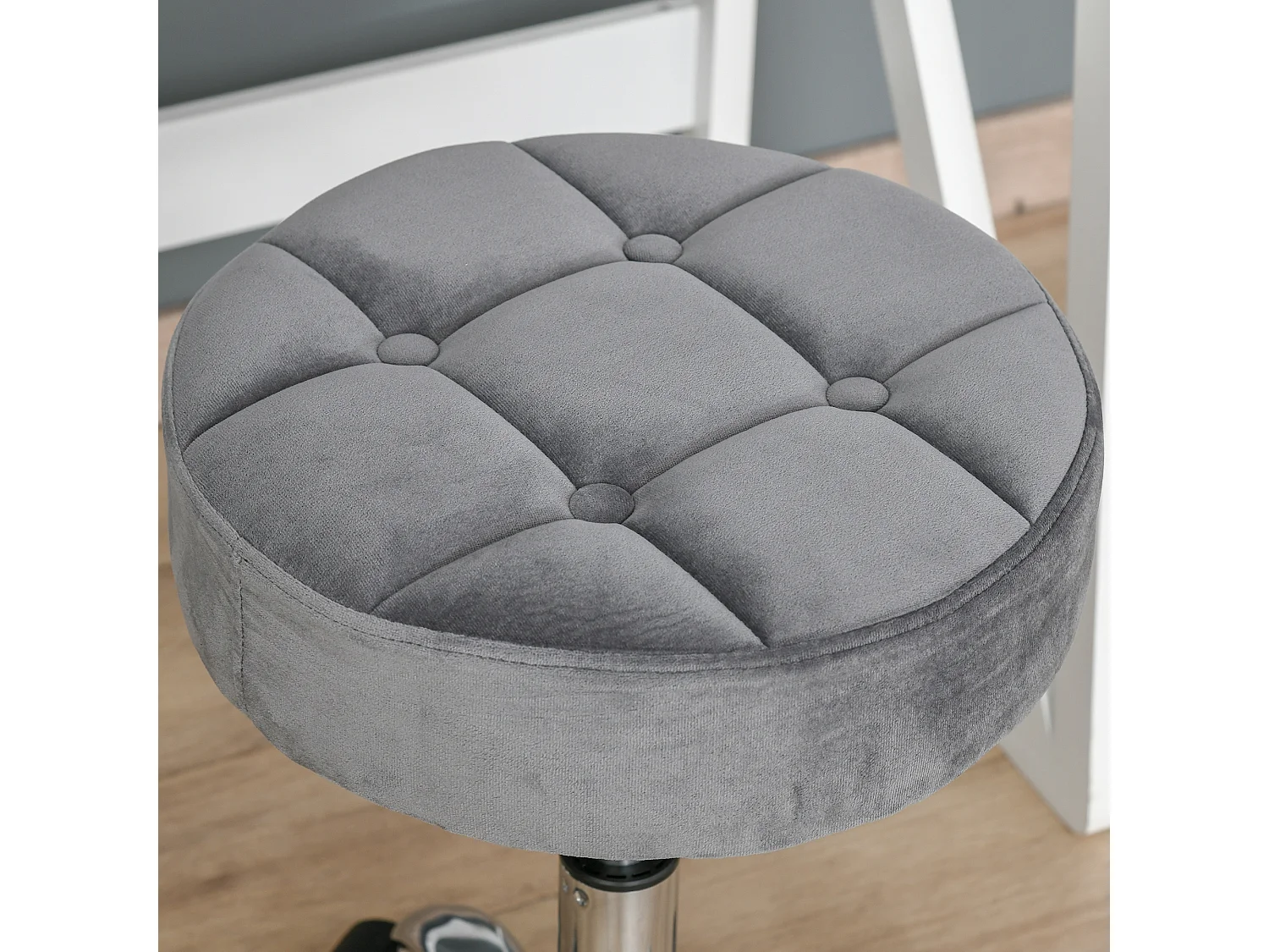 Taburete de salón de terciopelo con ruedas giratorias ajustables gris cromo 35x35x49-61cm