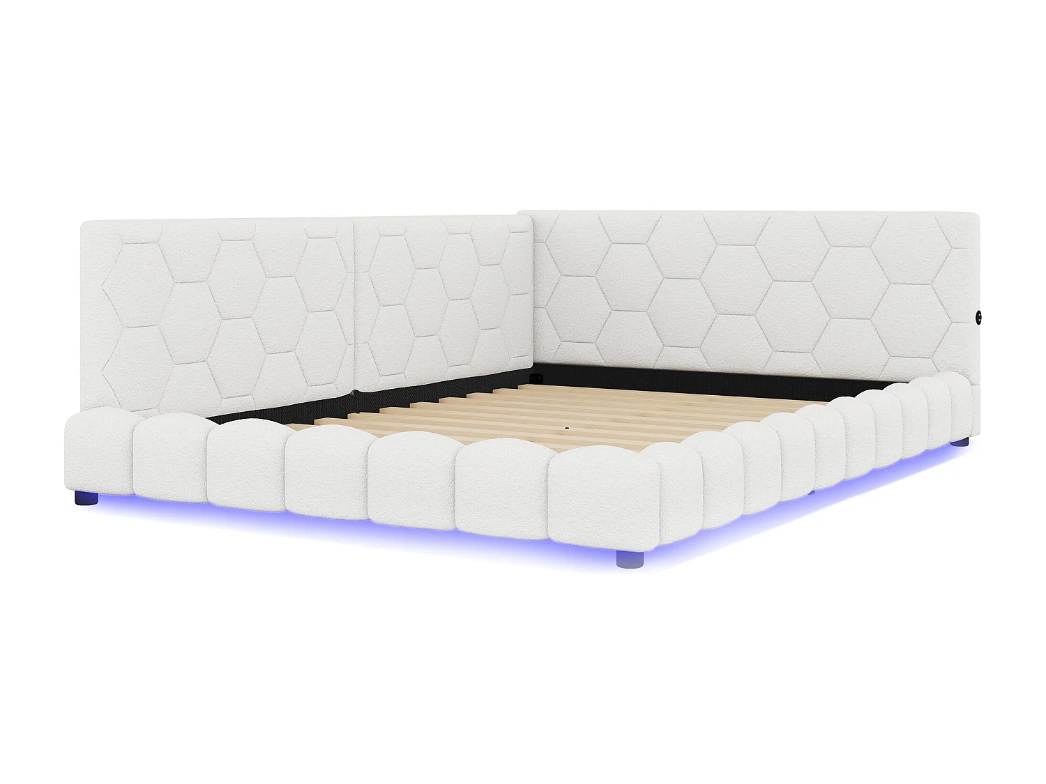 Cama de dia 140x200cm veludo sintético branco com LED de 16 cores, USB e Tipo-C