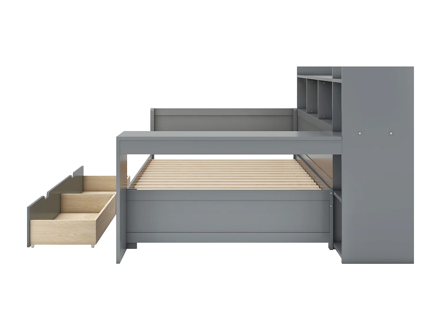 Canapé illuminato 90x200 cm MDF con scrivania, 2 cassetti e porte USB grigio