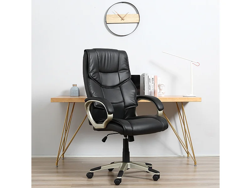 Chaise longue ergonomica in pelle sintetica nera con funzione Wipp e regolabile 114–124 cm