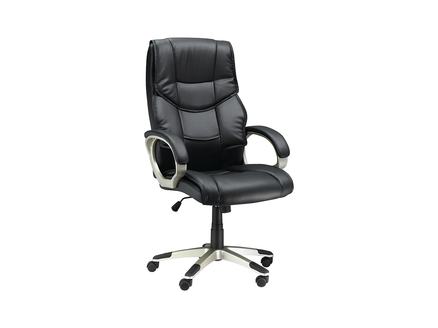 Silla de oficina ergonómica en piel sintética negra con función Wippfunktion y regulable de 114 a 124 cm.