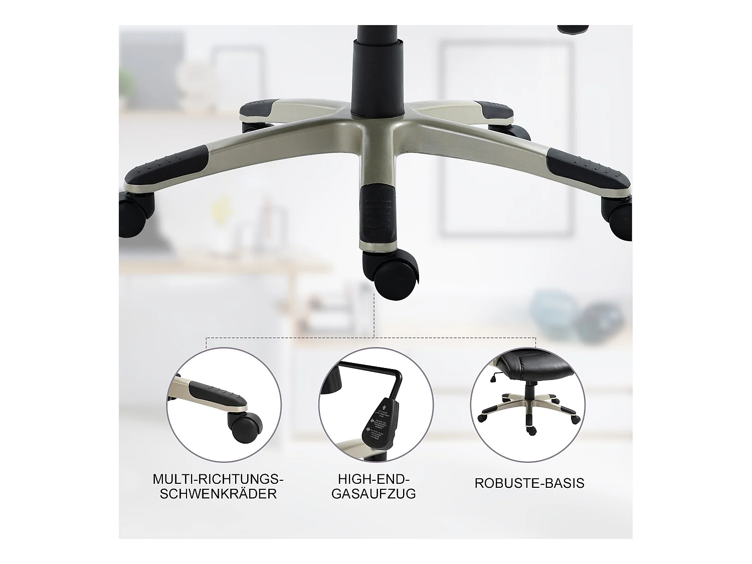 Silla de oficina ergonómica en piel sintética negra con función Wippfunktion y regulable de 114 a 124 cm.