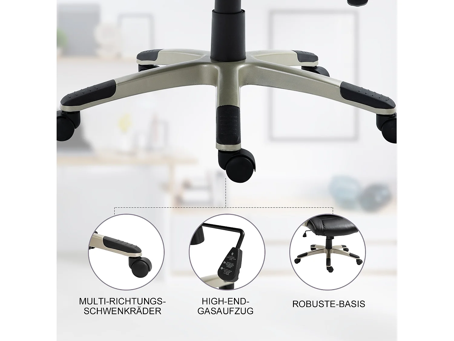 Cadeira de escritório ergonômica em couro sintético preto com função Wipp e ajustável de 114 a 124 cm