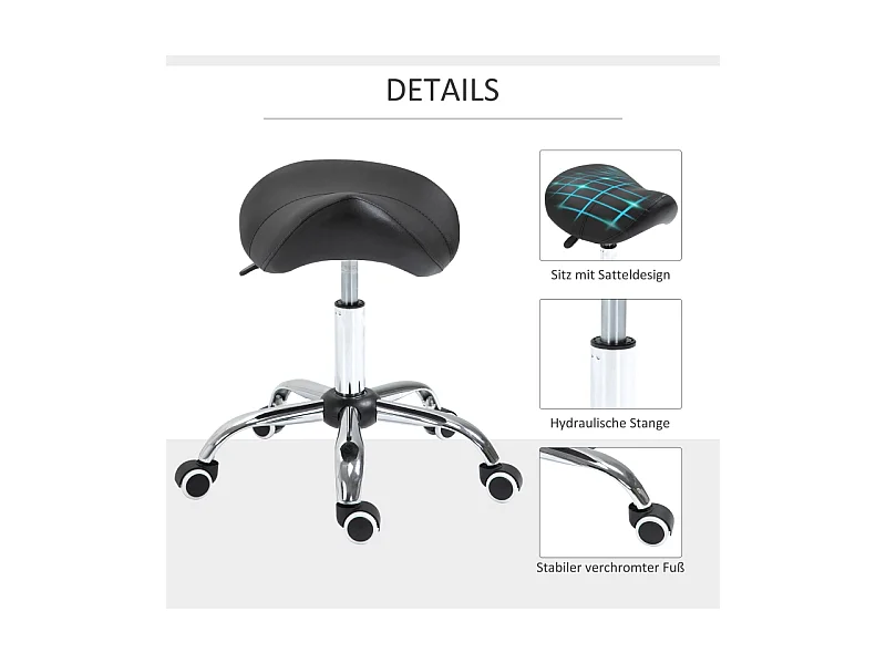 Banco de trabalho ergonômico em couro sintético preto, ajustável em altura e giratório para escritório e sala de estar