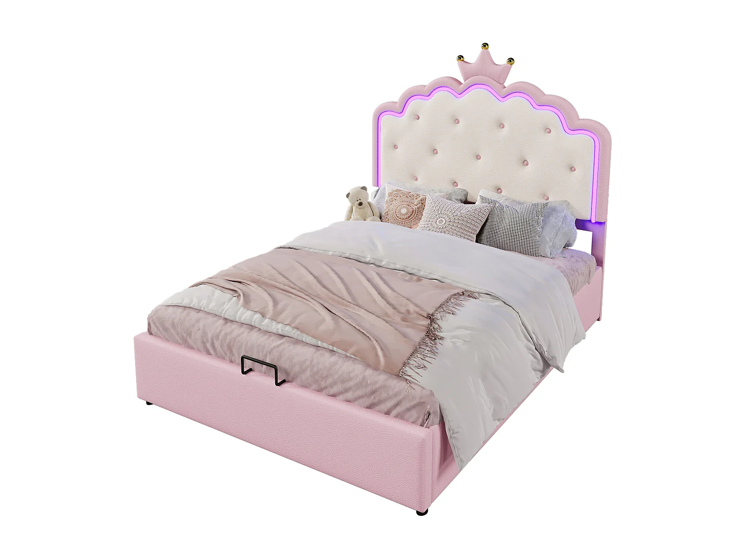 Lit enfant Princesse 140x200 cm PU LED rangement hydraulique chambre rose