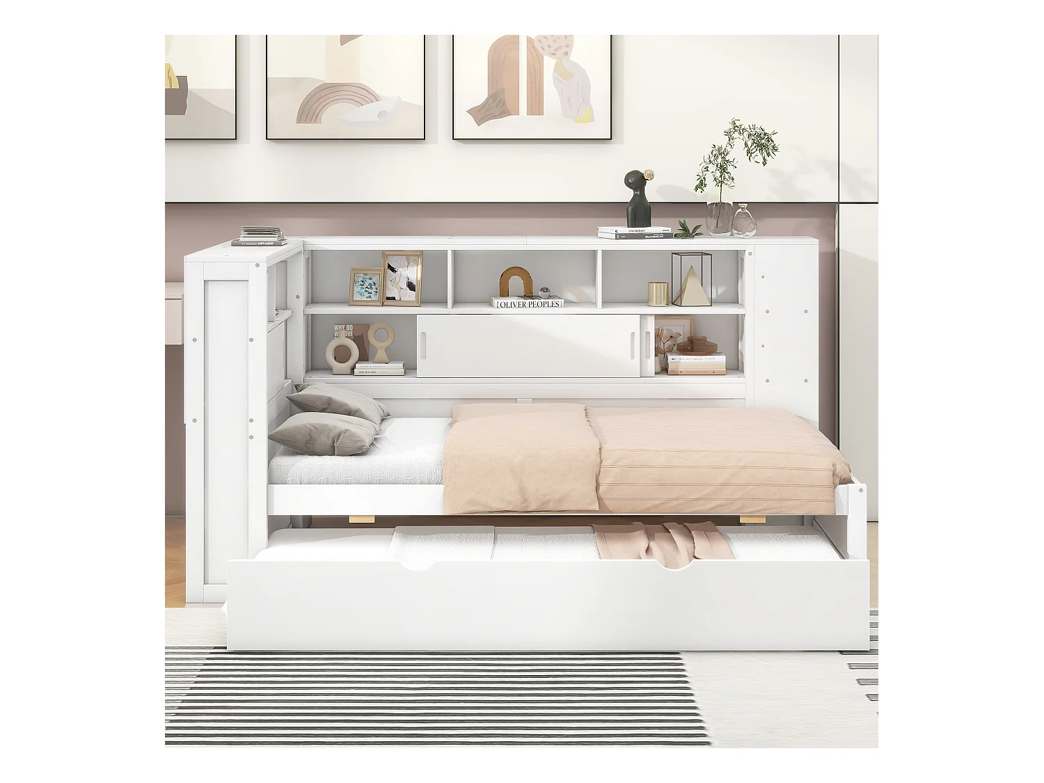 Lit enfant 90x200 cm bois avec tiroirs et lit gigogne, sans matelas, blanc